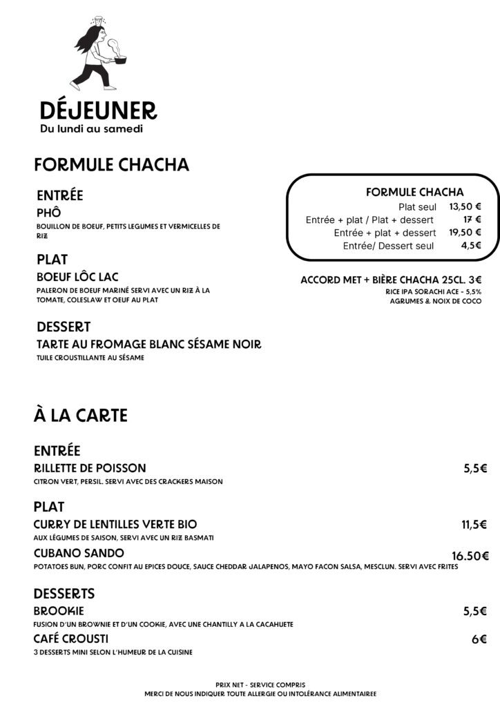 Menu chacha deuxième semaine octobre